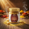 Golden Hing crystal jar with Indian spices in traditional kitchen setting