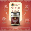 Shree Girraj Traders Silver Hing jar showing digestive and gut comfort benefits, pure Hathras asafoetida for daily Indian cooking